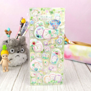 Autocollants Kawaii Mousse - Hérisson Clover Bouquet sur Tamtokki Boutique Kawaii