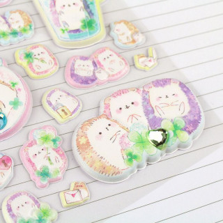 Autocollants Kawaii Mousse - Hérisson Clover Bouquet sur Tamtokki Boutique Kawaii